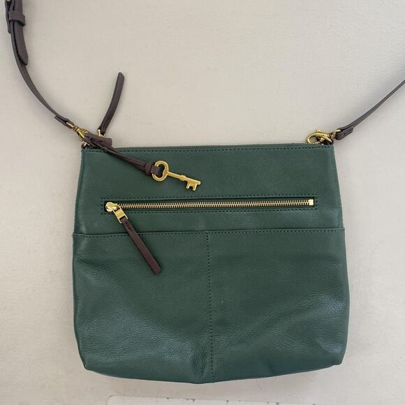 Fossil Crossbody Bag Forest Green Leather Messenger Purse Adjustable Strap - Picture 2 of 15